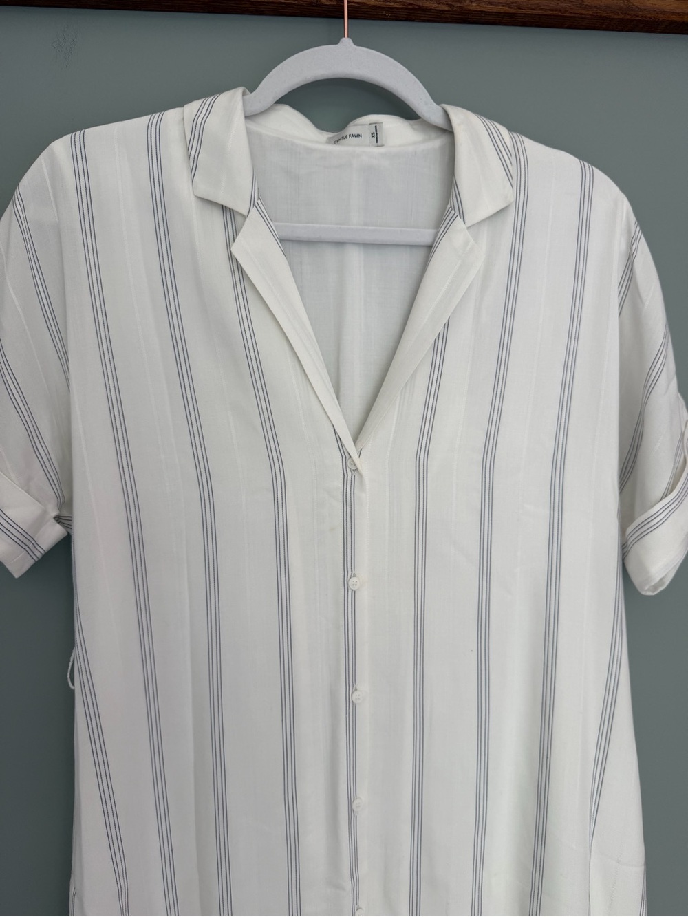 Gentle Fawn "Kaysey" Navy White Pinstripe Lightweight Button Down Shirt Dress - Picture 5 of 17